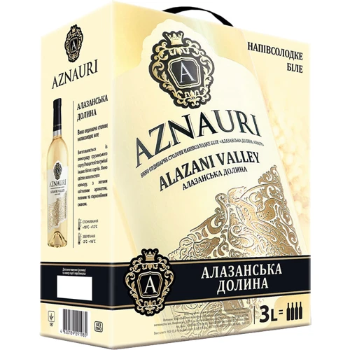 Вино Aznauri Алазанская долина белое полусладкое 3л 9-13 % (PLK4820189291985)