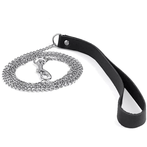 Поводок на цепочке из натуральной кожи Art of Sex - Leash, черный