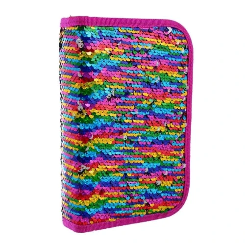 Пенал твёрдый одинарный с двумя клапанами Yes Sequins радужный (532425)