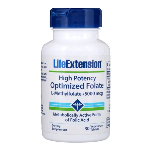 Life Extension High Potency Optimized Folate 5000 mcg 30 Veggie Tabs Фолат оптимизированный