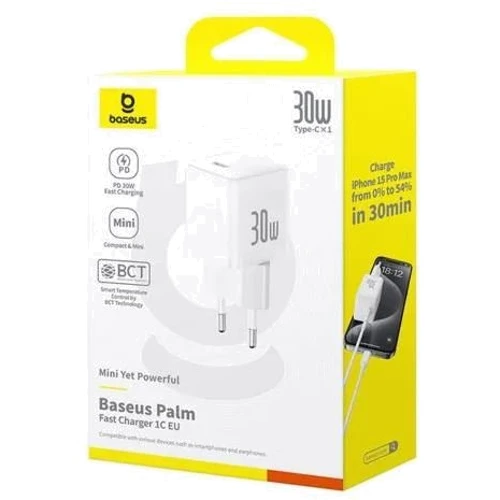 Зарядний пристрій Baseus USB-C Wall Charger Palm 1C 30W White (P10111605213-00): Кількість USB-портів 1