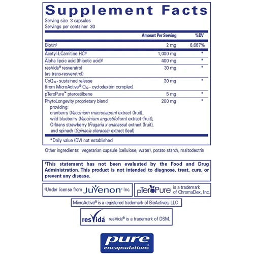 Pure Encapsulations RevitalAge Ultra 90 caps Антиоксидантно-митохондриальная формула (PE-01400): Тип Антиоксидантные формулы