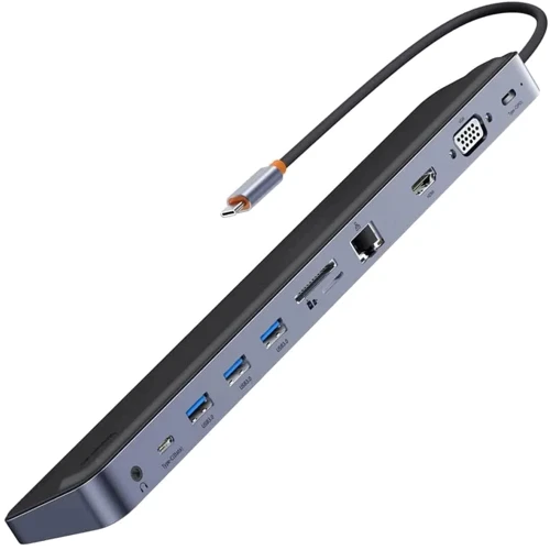Адаптер Baseus Adapter EliteJoy Gen2 USB-C to HDMI+3xUSB3.0+PD+VGA+SD+TF+RJ45+USB-C+3.5mm Dark Grey (WKSX030013): Интерфейс подключения USB-C