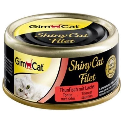 Вологий корм GimCat Shiny Cat Filet для кішок шматочки тунця з лососем в бульйоні 70 g (4002064414201)