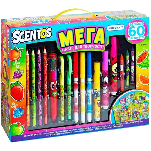 Ароматный набор для творчества - МЕГАКРЕАТИВ (фломастеры, карандаши, ручки, маркеры, наклейки)