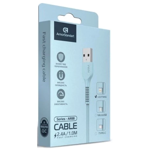 Кабель ArmorStandart USB Cable to Lightning 2.4A 1m Blue (ARM60011): Довжина 1 м