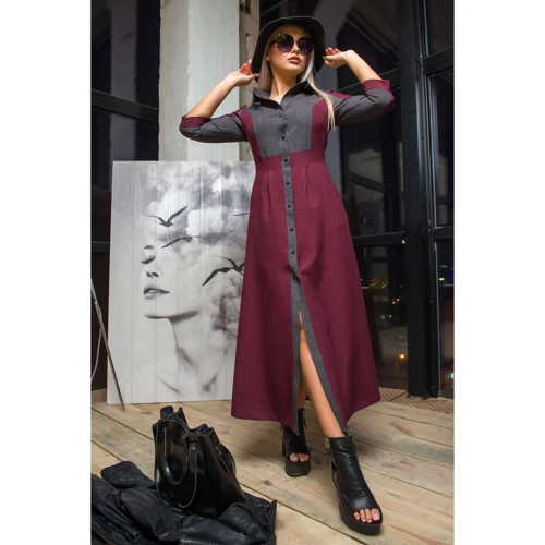 Платье FLFashion Френсис УПФ 3003 48 бордовое повседневное удлиненное миди: Длина рукава Рукав 3/4