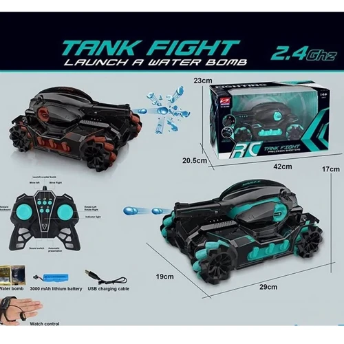 Танк на радіокеруванні: стріляє орбізами, пульт управління та браслет, звук, світло (2 кольори) (HD 3988)