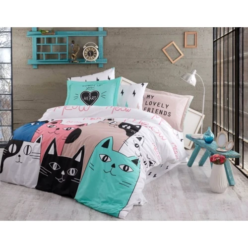Комплект постільної білизни Hobby Poplin Love Cats поплін євро рожевий (44576_2,0)
