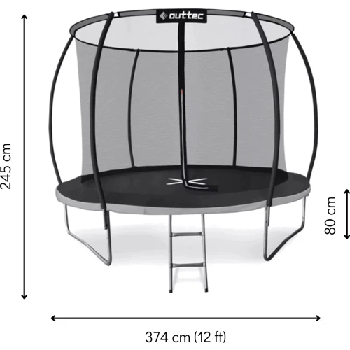 Батут Outtec Premium 12ft (374см) чорно-сірий із внутрішньою сіткою (5907766665861) фото 2