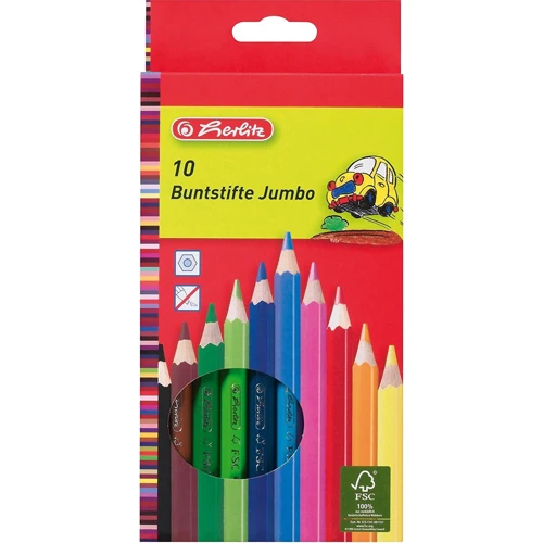 Олівці кольорові Herlitz Jumbo 10 кольорів шестигранні грифель 5мм