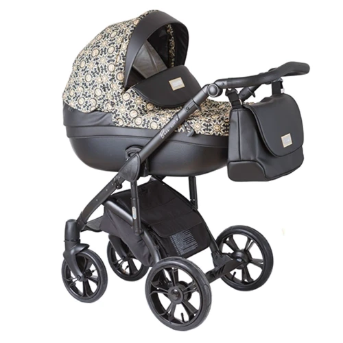 Универсальная коляска 2 в 1 Roan Bass Soft New 9023-RBSN-GB, Gold & Black Ornaments, черный/золото