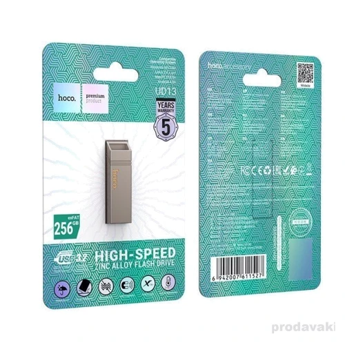 USB-флешка Hoco 256GB UD14 Clever Dual USB 3.2/Type-C Gray: Объем памяти 256 GB