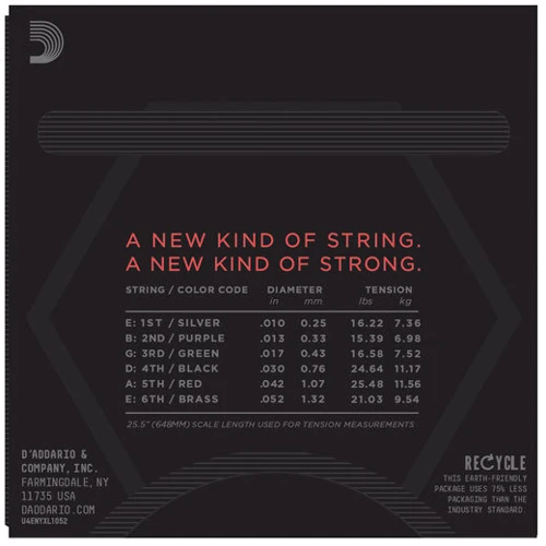 Струна для гитар Струны D`ADDARIO NYXL1052 LIGHT TOP / HEAVY BOTTOM (10-52): Назначение Для электрогитары