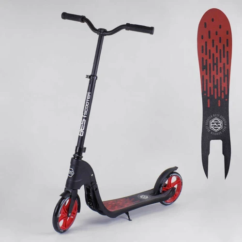 Самокат двоколісний Best Scooter c PU колесами, широким велосипедним кермом, новим затискачем керма Black / Red (98442)