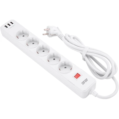 Сетевой фильтр 2E 5XSchuko, 3G*1.5мм, 3*USB-A, 2м, white (2E-SP515M2USBWH)