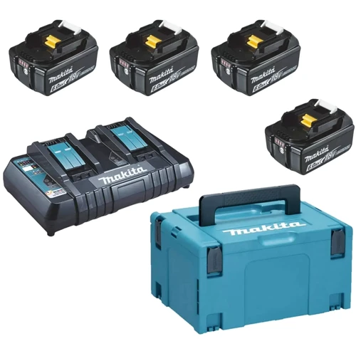 Набір акумуляторів + зарядний пристрій Makita 198091-4, LXT BL1860B x 4шт (18В, 6Ач) + DC18RD, кейс Makpac 3