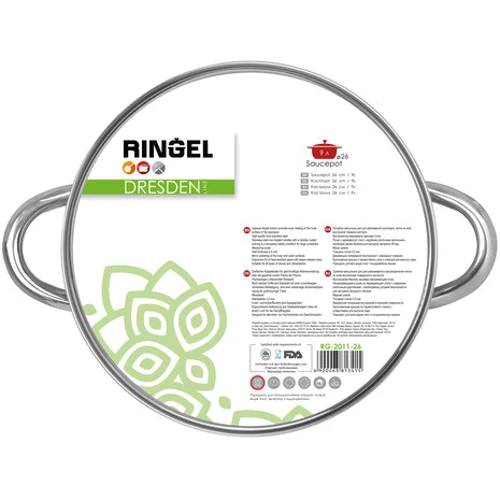 Каструля RINGEL Dresden 26 см (9 л) з кришкою (RG-2011-26): Матеріал корпусу нержавіюча сталь