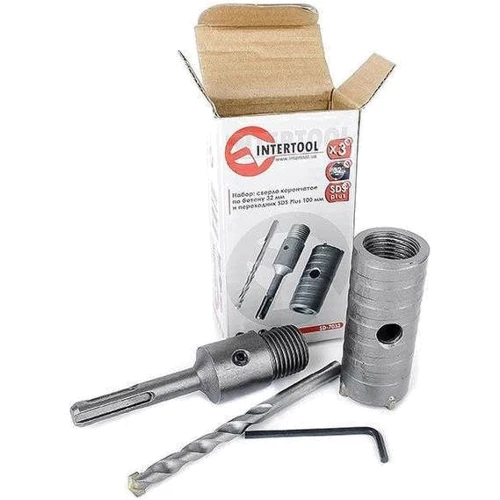 Intertool SD-7032 Комплект: свердло корончате по бетону 32мм + Перехідник SDS Plus 100мм