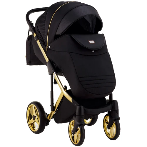 Коляска 2 в 1 Adamex Luciano Polar (Gold) Q85 чорний - чорна шкіра (видавлені точка) (623376): Матеріал коліс поліуретан