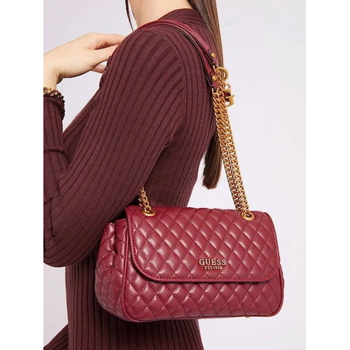 Женская сумка через плечо GUESS MAILA CONVERTIBLE XBODY FLAP бордовая (HWQB8661210-MER): Застежка Магнитная