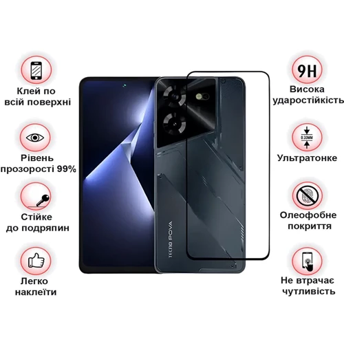 Аксессуар для смартфона BeCover Tempered Glass Black for Tecno POVA 5 (LH7n) (710031)