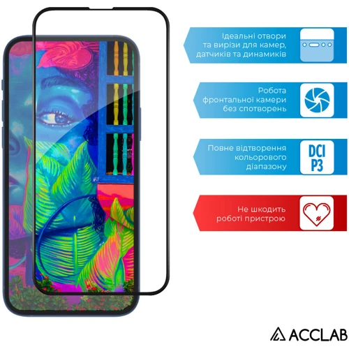 Защитное стекло для iPhone ACCLAB Tempered Glass Full Glue Black for iPhone 13: Тип аксессуара защитное стекло