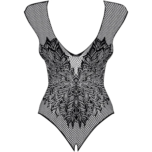 Ажурное боди с разрезом Obsessive B112 black XL/XXL