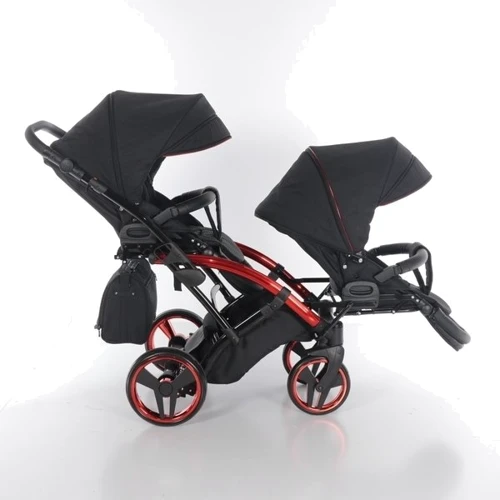 Універсальний візок для двійні 2 в 1 Junama Diamond Individual Duo Slim 01, чорний на червоній рамі (JD-IN-DUOs-01): Ширина шасі 65 см