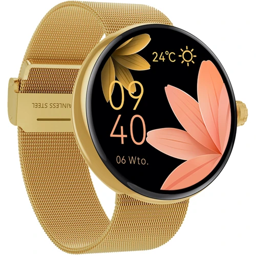 Смарт-часы Forever Forevive 5 SB-365 Gold + ремешок: Дисплей 1.3" AMOLED (360x360)