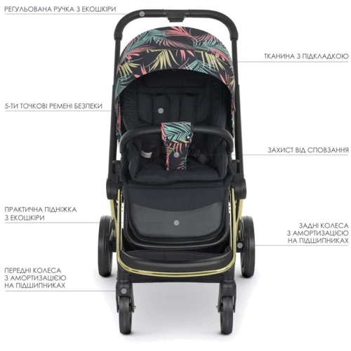 Коляска универсальная 2в1 El Camino Persona ME 1091-G (black pink palm) фото 10