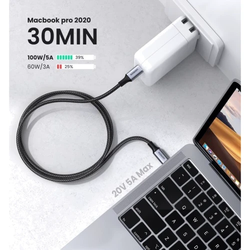 Кабель UGREEN USB-C to USB-C US316 5A 100W 1.5m Black фото 4