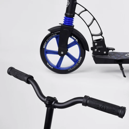 Самокат двухколесный Best Scooter с PU колесами, 1 амортизатором Black/Blue (99663): Тип тормоза ножной