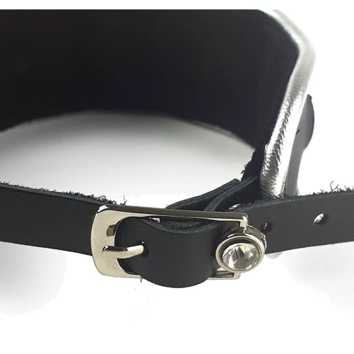 Ошейник из натуральной кожи со стразами и кольцом Art of Sex - Collar Ring