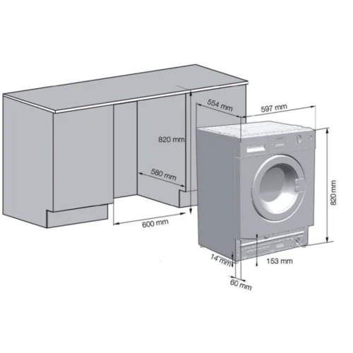 Вбудовувана пральна машина Beko HITV 8733 B0: Розміри ШxВxГ, см 60 x 82 x 54