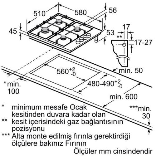 Варочная поверхность газовая Siemens EB6C5HB60O: Количество конфорок 4