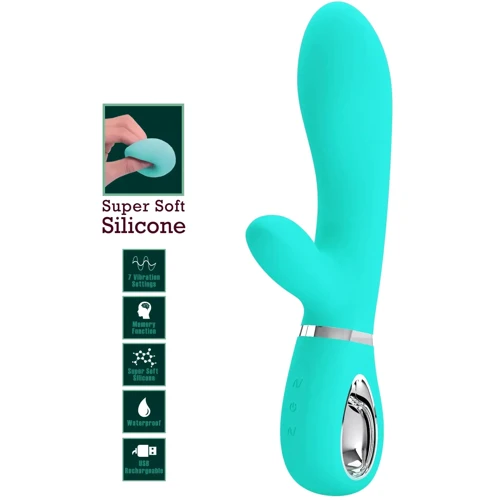 Вибратор с мягкой головкой и клиторальной стимуляцией LYBAILE Pretty Love Thomas USB Тurquoise (BI-014621-4)