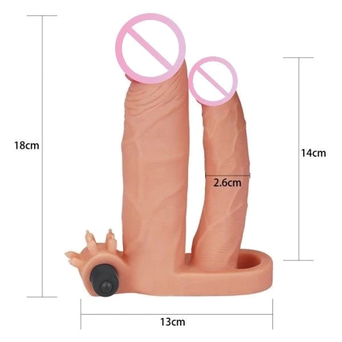 Насадка LoveToy Pleasure X-Tender Vibrating Double Penis Sleeve Flesh Add 1"