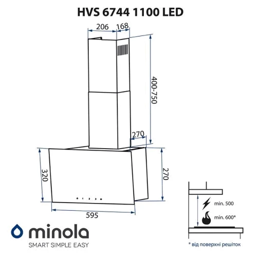 Вытяжка Minola HVS 6744 BL 1100 LED фото 10