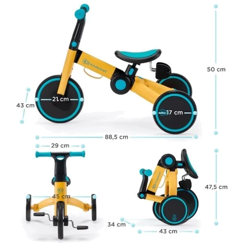 Триколісний велосипед 3 в 1 Kinderkraft 4Trike Sunflower Blue (00-00305178): Діаметр коліс, дюймів 8
