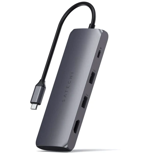Адаптер Satechi Adapter Aluminum USB-C to USB-C+2xUSB+HDMI+SSD карман Space Gray (ST-UCHSEM): Цвет серый