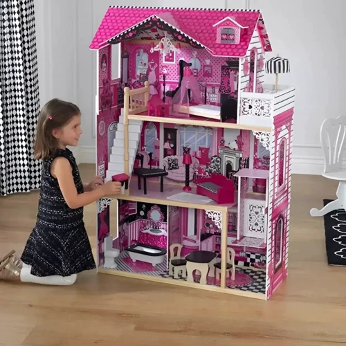 Деревянный трехэтажный кукольный домик с мебелью (CHP-WW2)