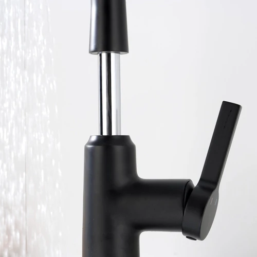 Смеситель для раковины Lefton Single-Hole Waterfall & Pull-Out Liftable Bathroom Faucet-BF2209 Matt Black: Термостат Нет