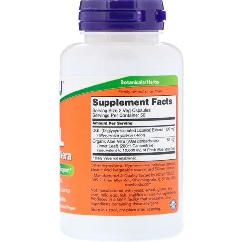Now Foods DGL with Aloe Vera, 400 mg, 100 Veg Capsules (NF4654)