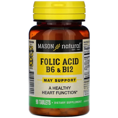 Mason Natural Folic Acid B6 & B12 Фолиевая кислота Витамины В6 и В12 90 таблеток