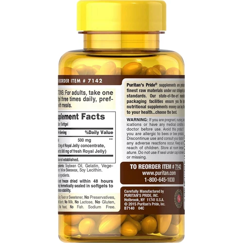Puritan's Pride Royal Jelly 500 mg-120 Softgels: Форма выпуска Капсулы
