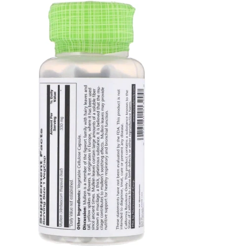 Solaray, Mullein, 330 mg, 100 VegCaps (SOR-01390): Форма выпуска Капсулы