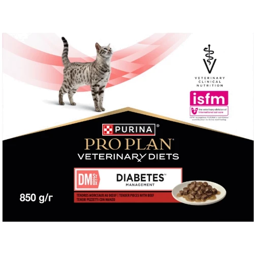 Влажный корм для взрослых кошек Purina Pro Plan Veterinary Diets Veterinary diets DM ST/OX Diabetes Managment для регулирования поступления глюкозы кусочки в соусе с говядиной 10х85 г (8445290093523): Вес упаковки 0.850 кг