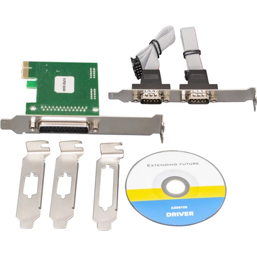 Frime PCI-E x1 to RS232+LPT (2 порта RS232 + 1порт LPT), ASIX AX99100 (ECF-PCIto2S1PAX99100.LP): Внешние разъемы LPT, 2xRS232 (COM)