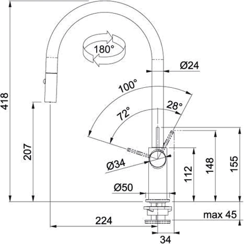 Franke Ambient белый (115.0289.514): Вид смесителя Однорычажный